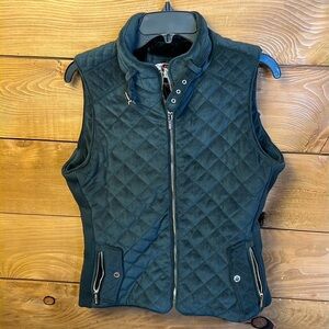Palomares womens Sport Green Quilted Vest Md Faux Fur Lining zip pockets collar